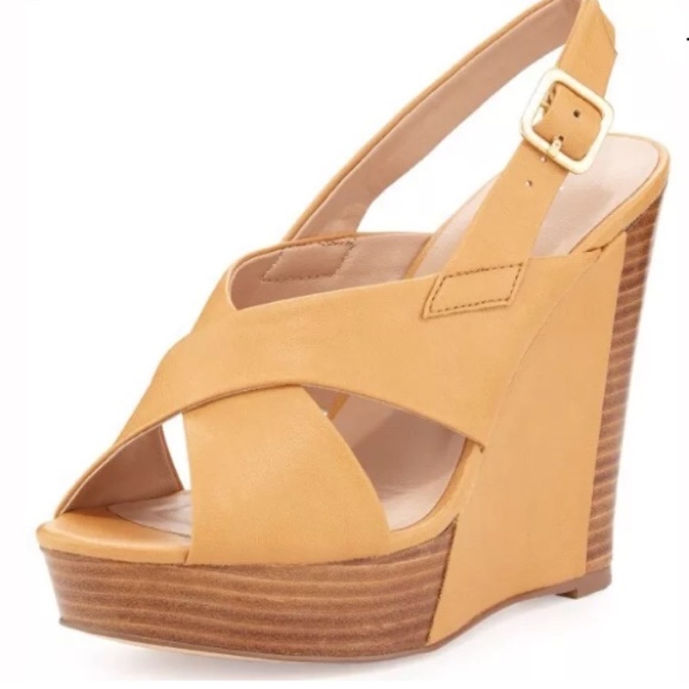 Charles David Beige Platform Wedge Wrap Strappy Sandal Open Toe New 8.5